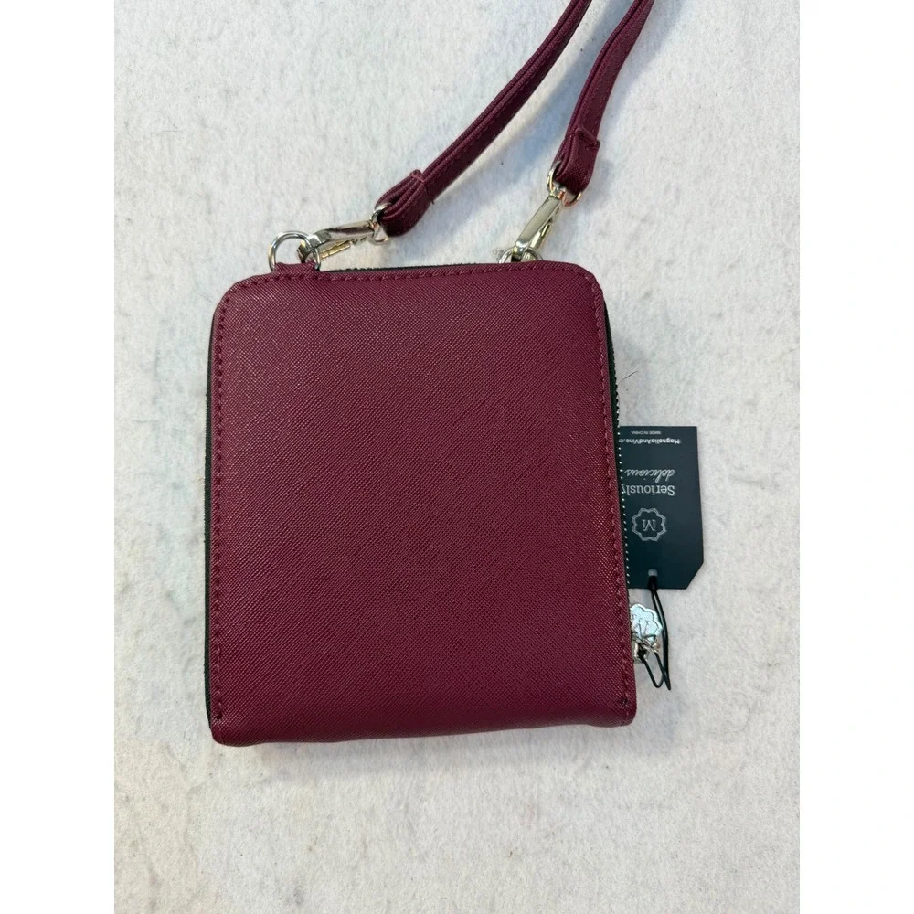 Magnolia and Vine Burgundy Vegan Leather Crossbody Wallet Bag Adjustable Strap